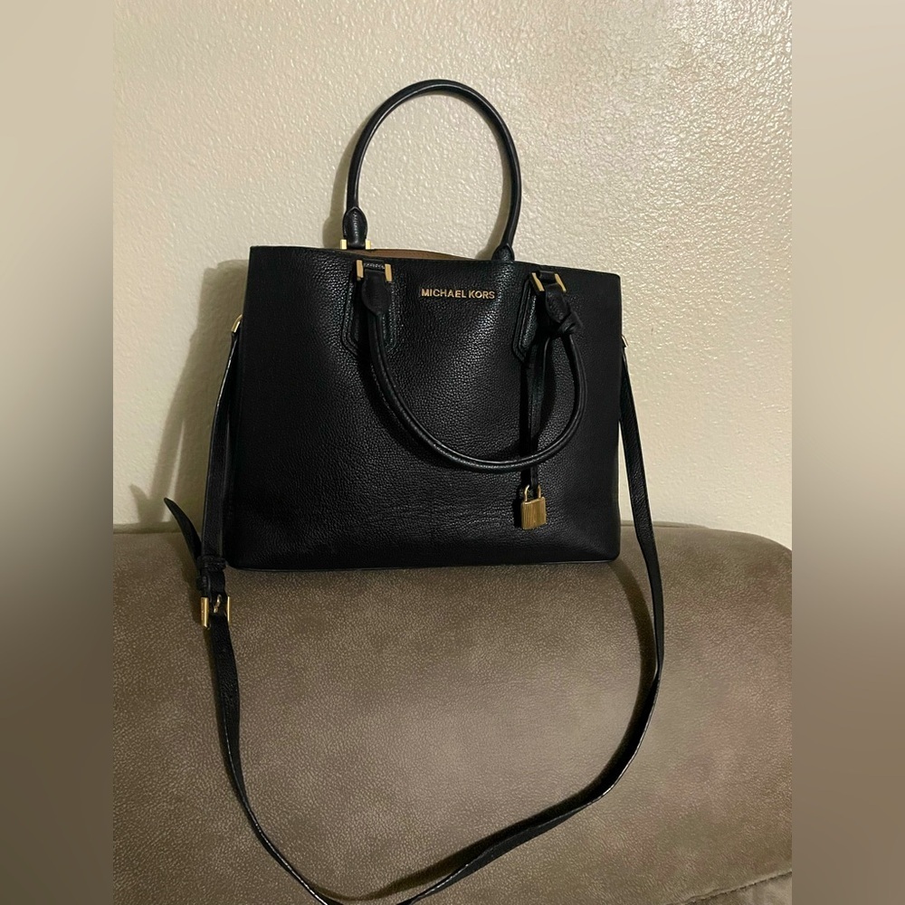 MICHAEL KORS Black Adele Large Leather Satchel Handbag MSRP $368